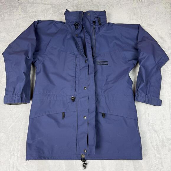 Kathmandu Gore-Tex Waterproof Jacket Rain Vintage Navy Blue Hooded Parka Size 12 - Picture 2 of 9